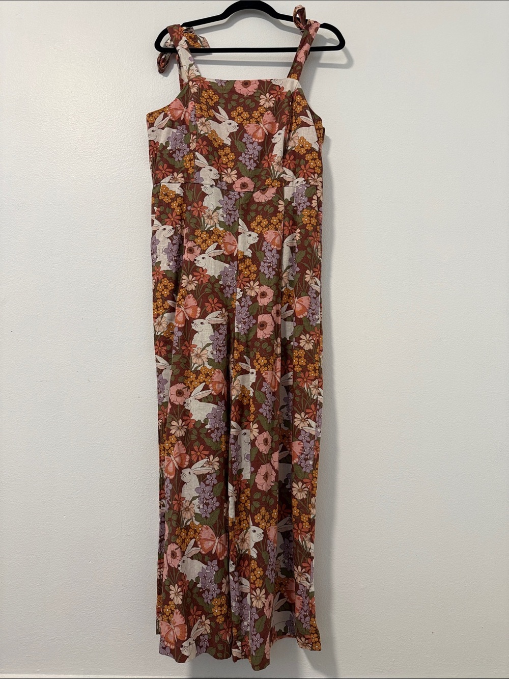 Princess Highway Rust Brown Floral & Bunny Print Tie-Strap Jumpsuit